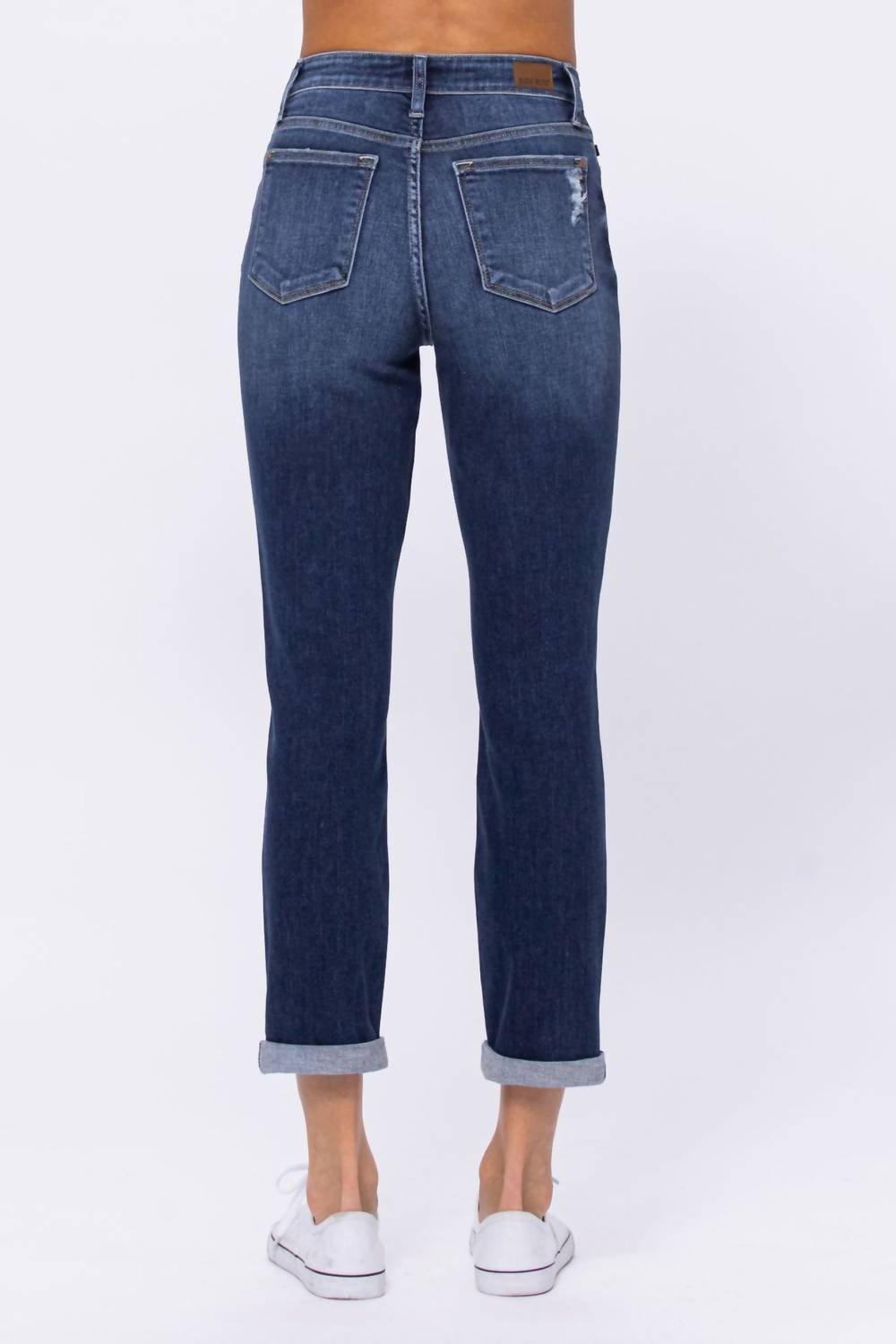 Judy Blue - High Rise Destroyed Boyfriend Denim Jeans - blue - boyfriend - clothing