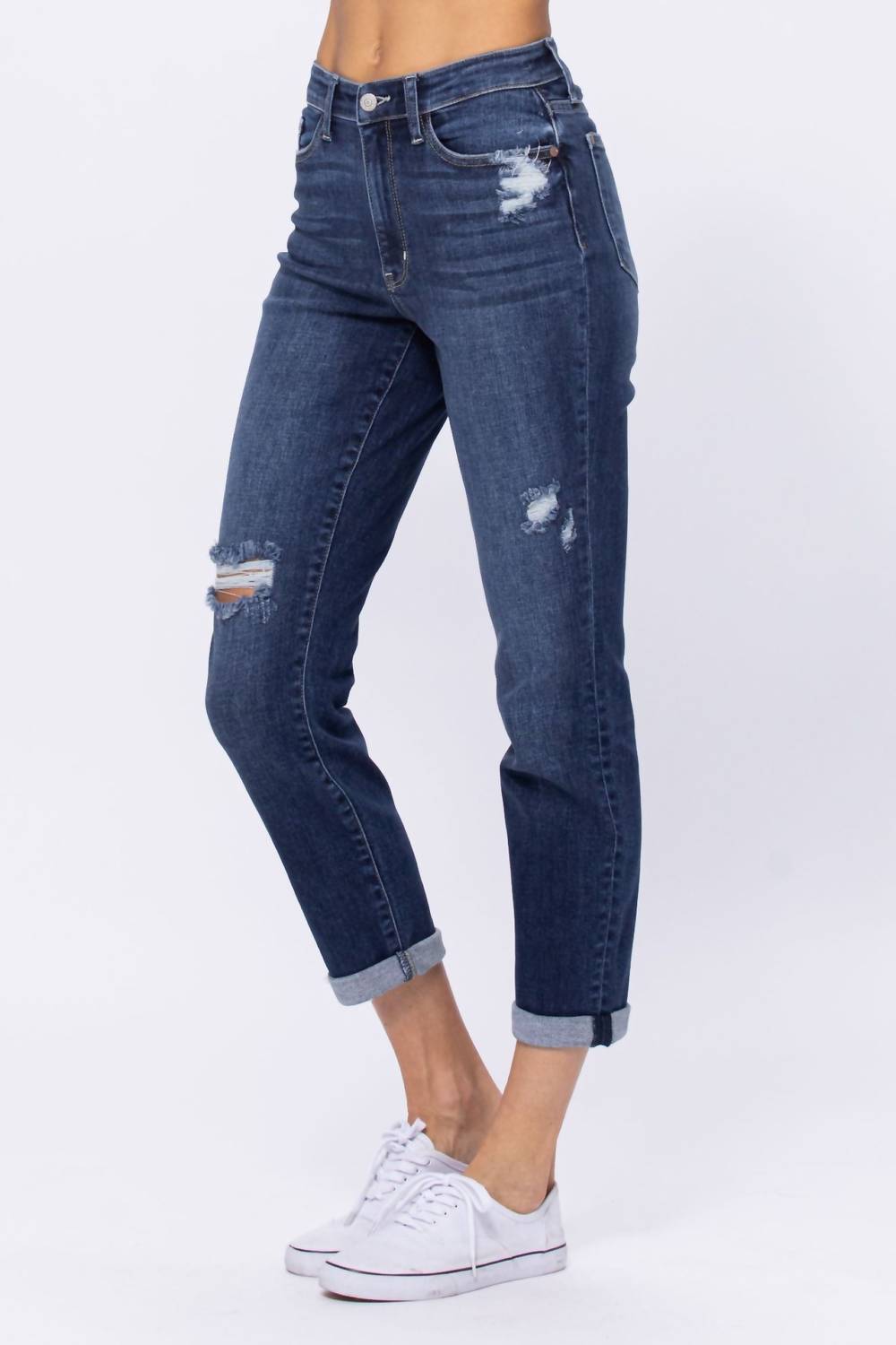 Judy Blue - High Rise Destroyed Boyfriend Denim Jeans - blue - boyfriend - clothing