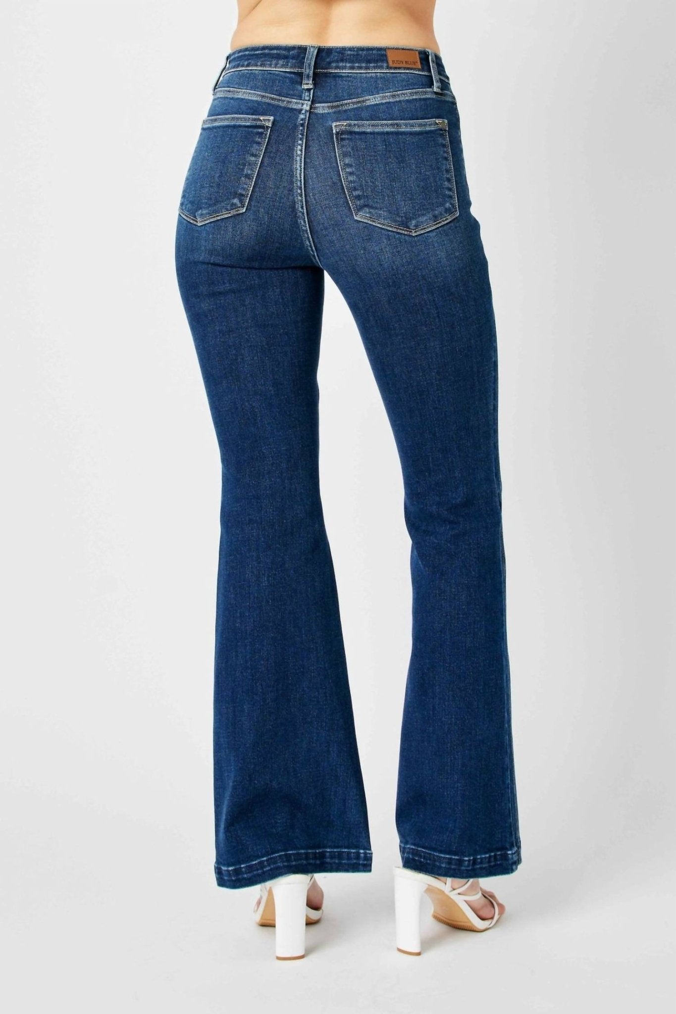 Judy Blue - High Waist Angled Side Detail Flare Denim Jeans - blue - clothing - cotton - blend