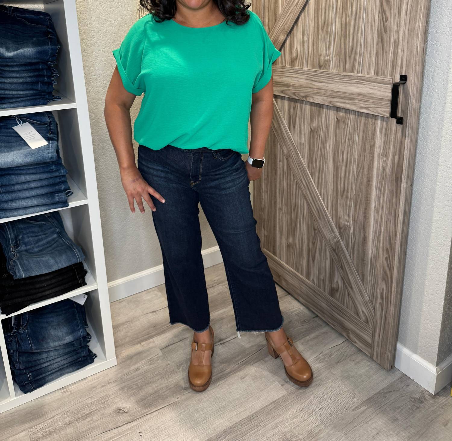 Judy Blue - High Waist Dark Cropped Wide Leg Raw Hem Denim - ankle - blue - clothing