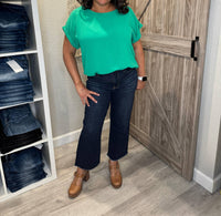 Judy Blue - High Waist Dark Cropped Wide Leg Raw Hem Denim - ankle - blue - clothing