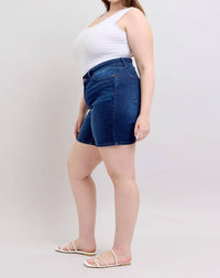 Judy Blue - High Waist V - front Bermuda Denim Short - blue - clothing - cotton - blend