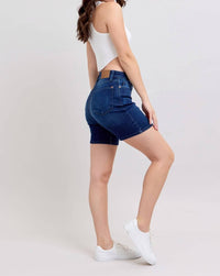 Judy Blue - High Waist V - front Bermuda Denim Short - blue - clothing - cotton - blend