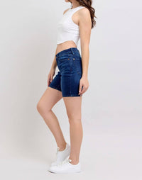 Judy Blue - High Waist V - front Bermuda Denim Short - blue - clothing - cotton - blend