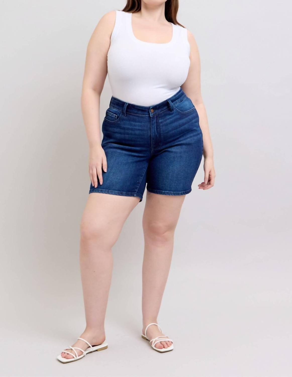 Judy Blue - High Waist V - front Bermuda Denim Short - blue - clothing - cotton - blend