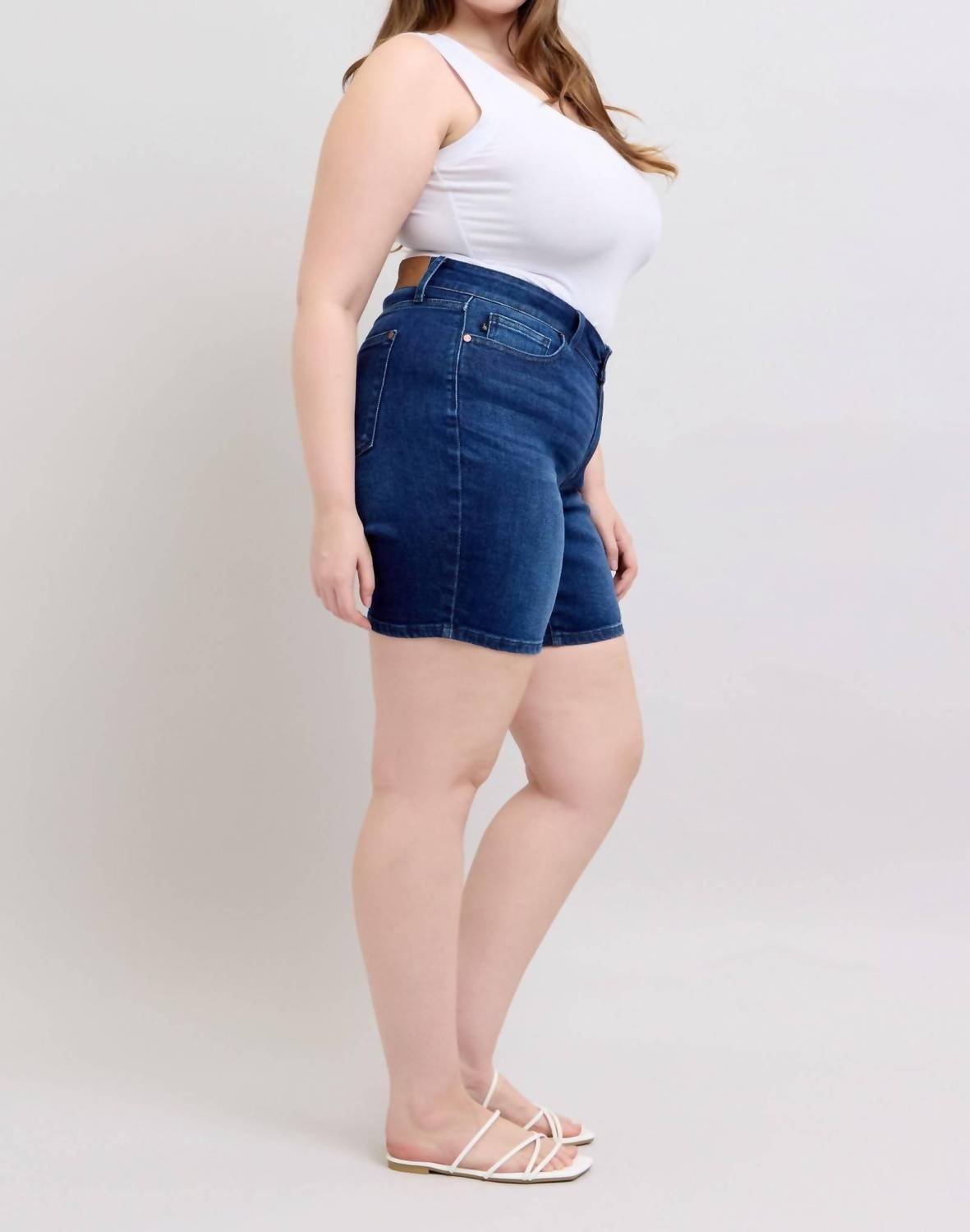 Judy Blue - High Waist V - front Bermuda Denim Short - blue - clothing - cotton - blend