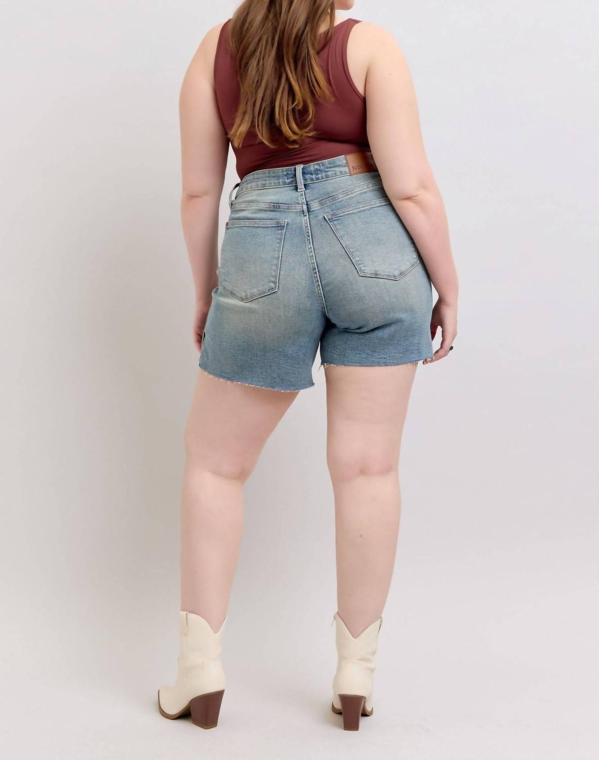 Judy Blue - High Waist Vintage Wash Side Slit Denim Short - blue - clothing - cotton - blend