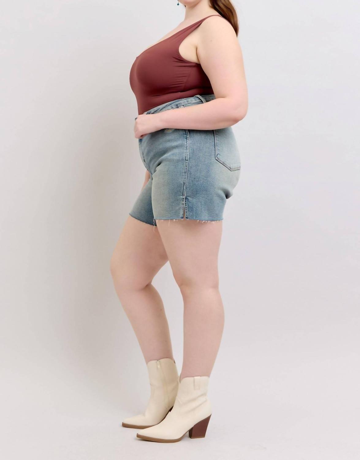 Judy Blue - High Waist Vintage Wash Side Slit Denim Short - blue - clothing - cotton - blend