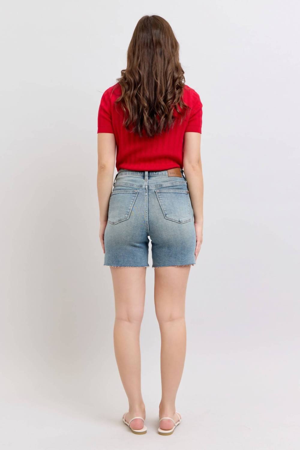 Judy Blue - High Waist Vintage Wash Side Slit Denim Short - blue - clothing - cotton - blend