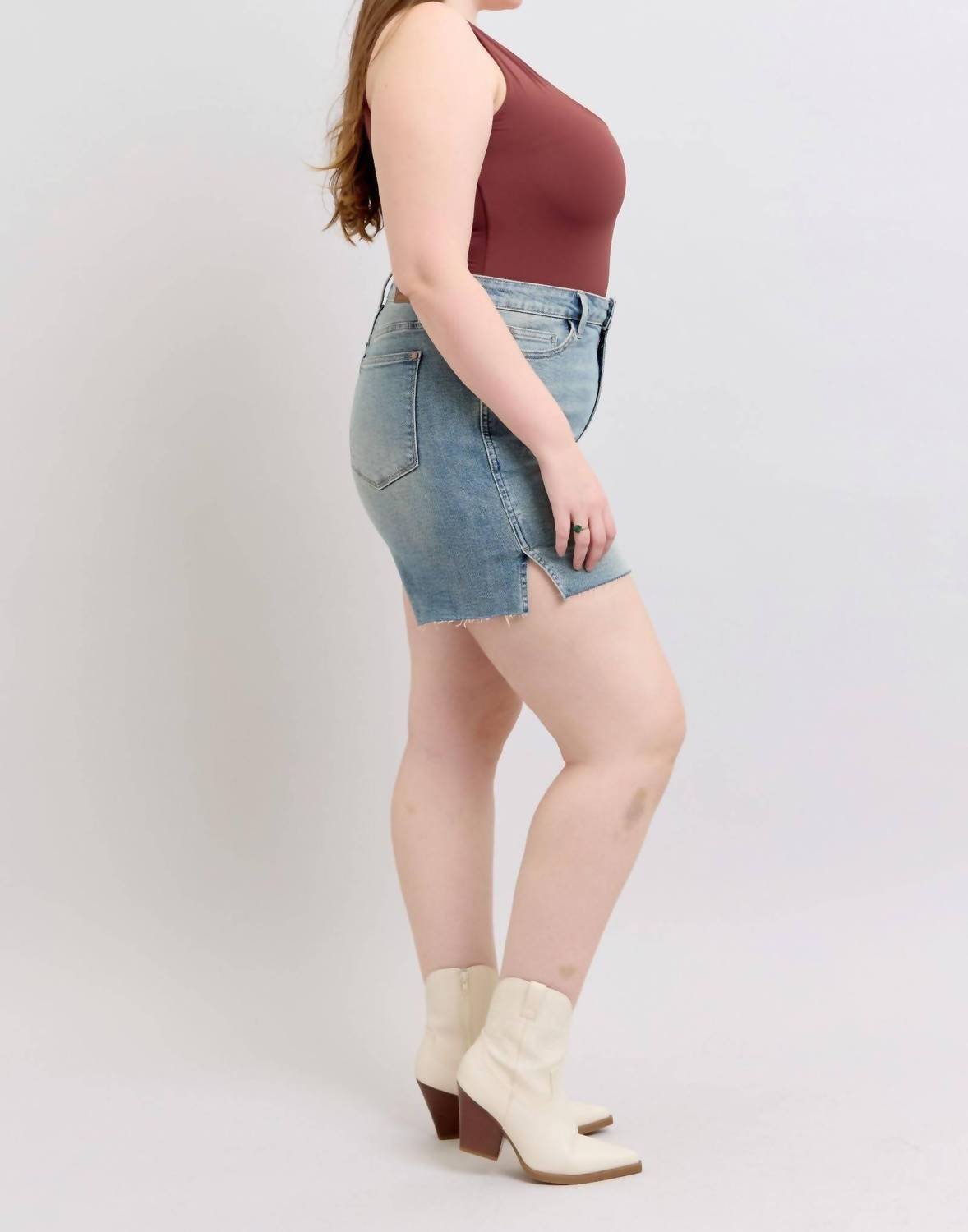 Judy Blue - High Waist Vintage Wash Side Slit Denim Short - blue - clothing - cotton - blend