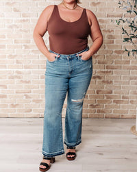 Judy Blue - Isla Mid Rise Distressed Released Hem Bootcut Jeans - blue - boot - cut - clothing