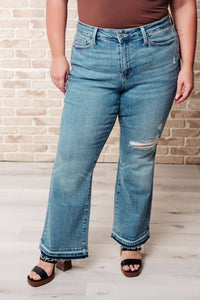 Judy Blue - Isla Mid Rise Distressed Released Hem Bootcut Jeans - blue - boot - cut - clothing