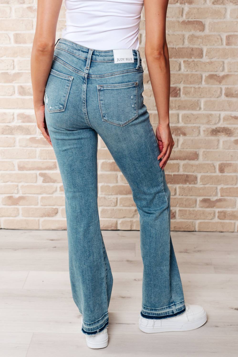 Judy Blue - Isla Mid Rise Distressed Released Hem Bootcut Jeans - blue - boot - cut - clothing