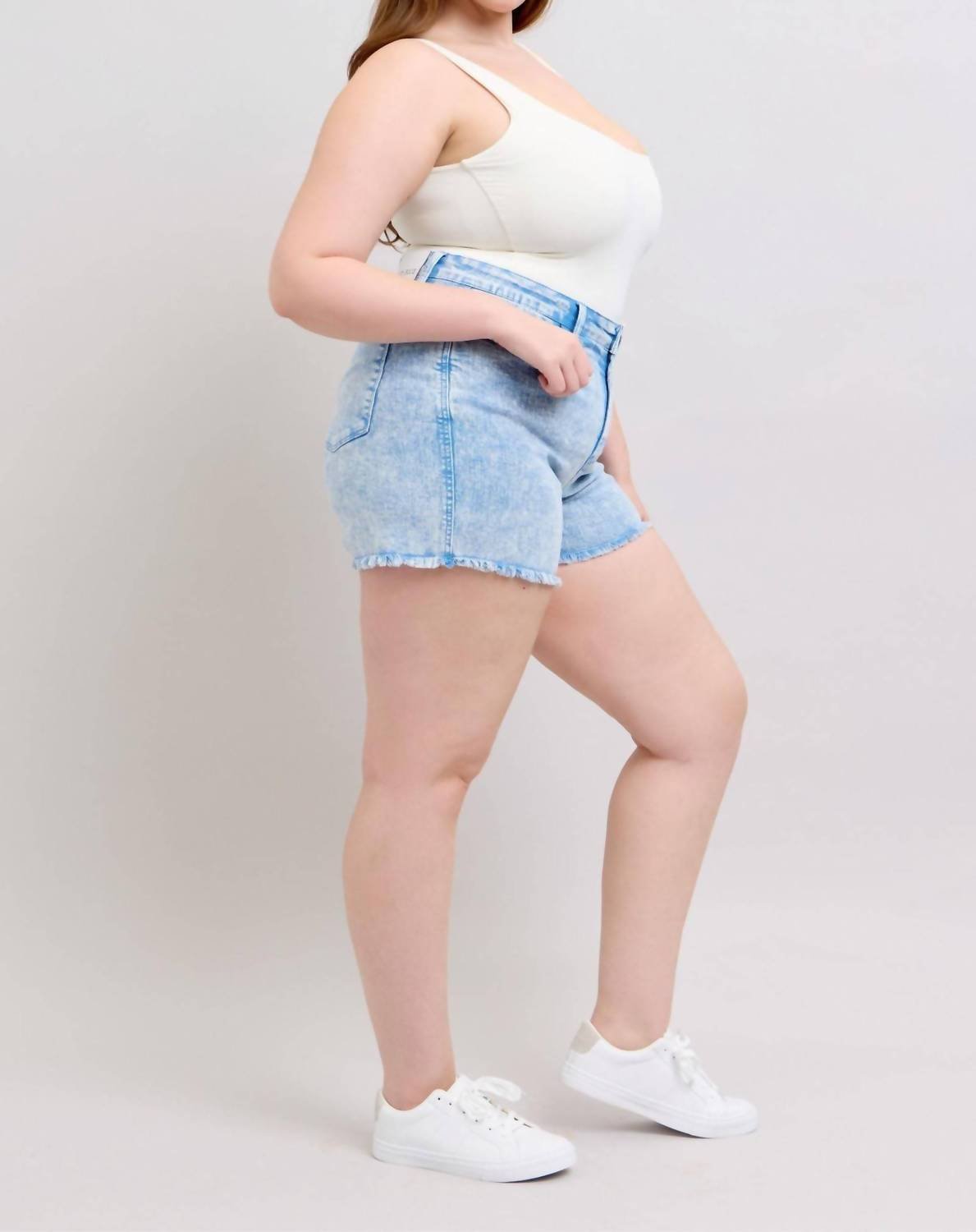 Judy Blue - Judy Blue Mid Rise Garment Dyed Cyan Denim Short 150348 - blue - clothing - cotton - blend
