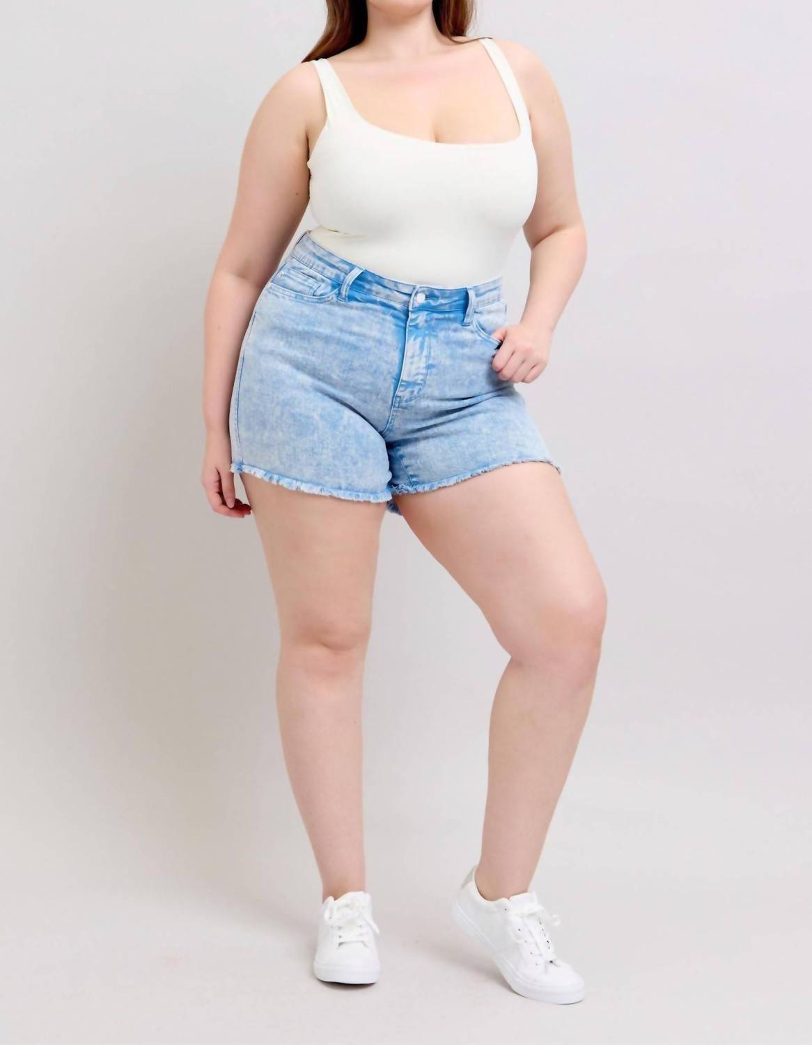 Judy Blue - Judy Blue Mid Rise Garment Dyed Cyan Denim Short 150348 - blue - clothing - cotton - blend