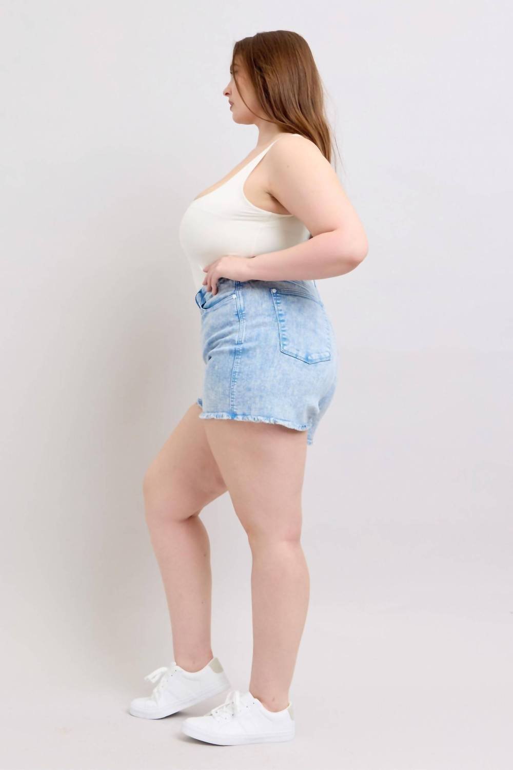 Judy Blue - Judy Blue Mid Rise Garment Dyed Cyan Denim Short 150348 - blue - clothing - cotton - blend