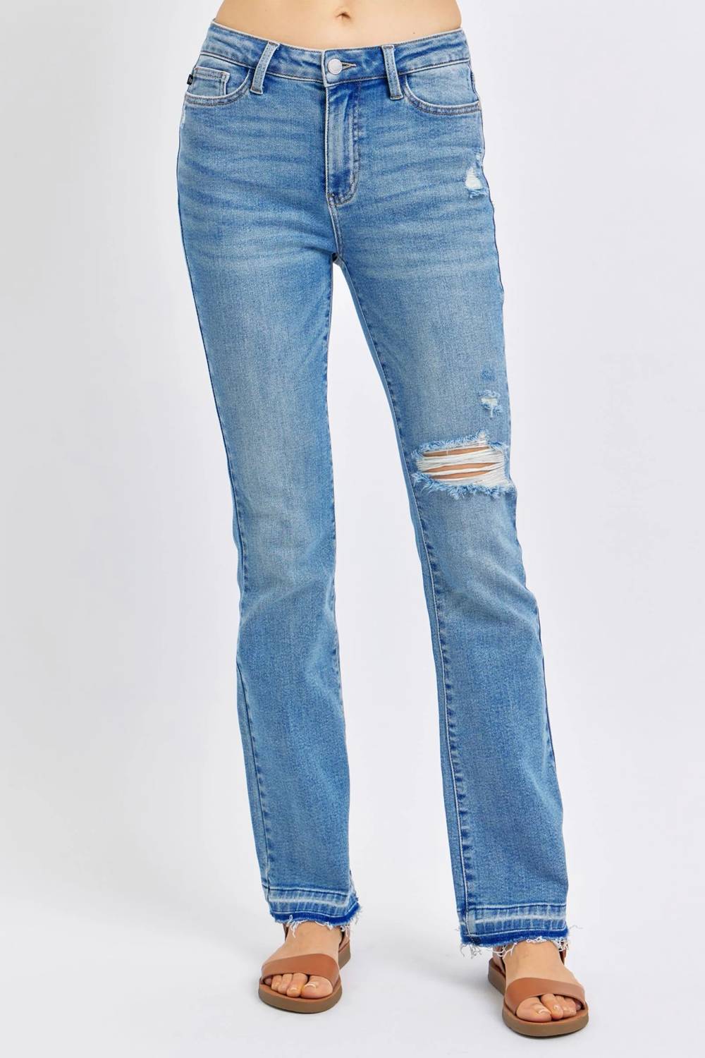 Judy Blue - Mid Rise Destroy & Release Hem Bootcut Jeans