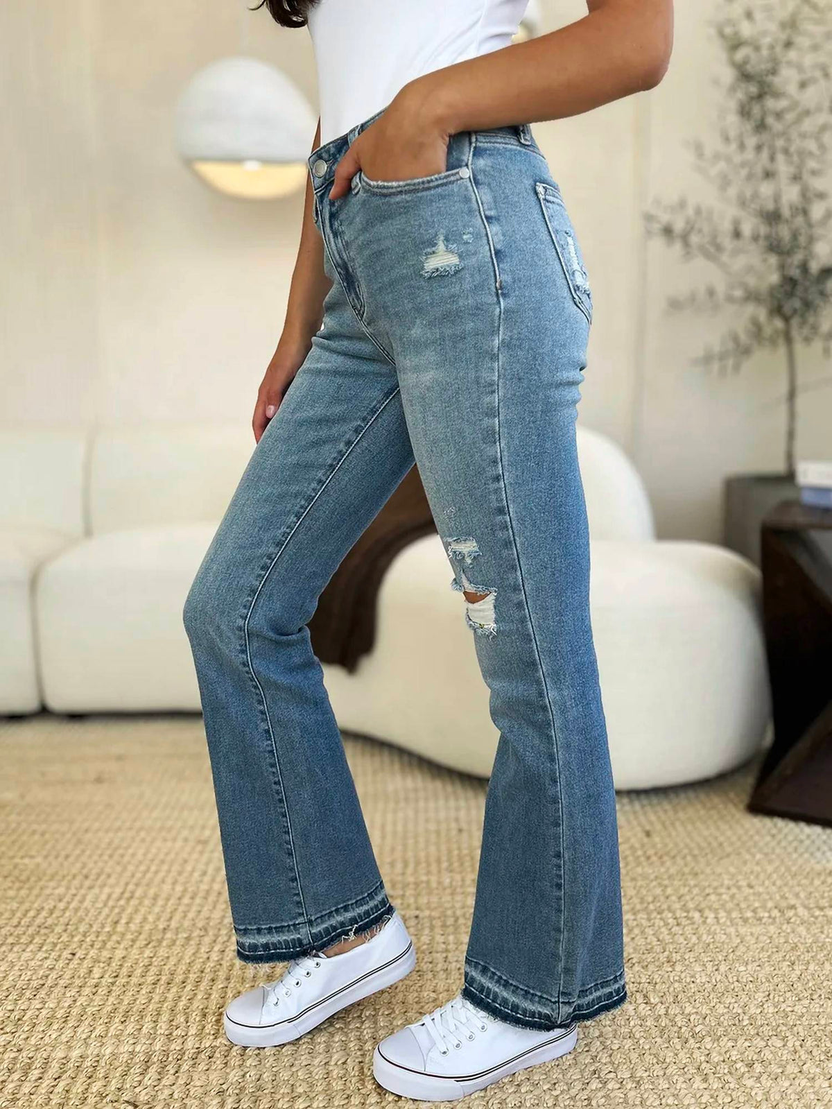 Judy Blue - Mid Rise Destroyed Hem Distressed Jeans