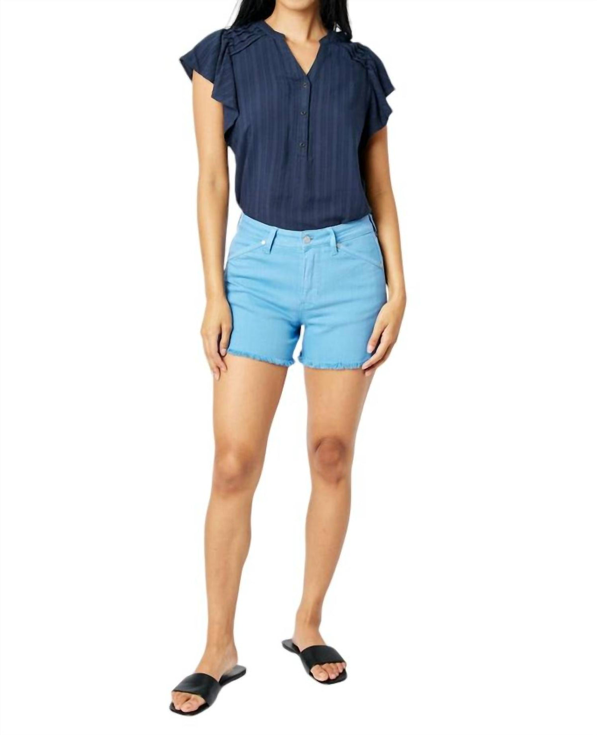 Judy Blue - MID RISE FRAY HEM DENIM SHORT