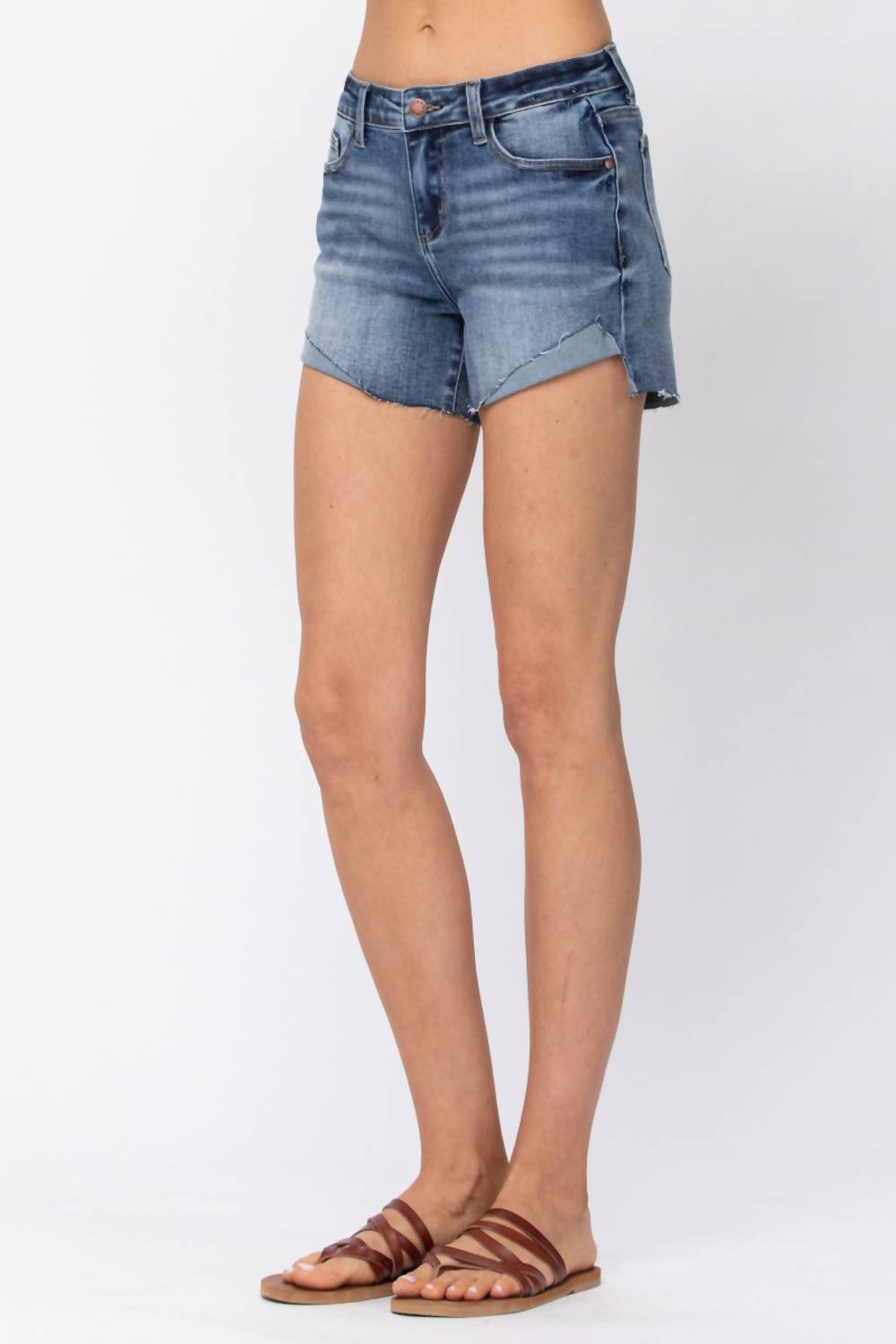 Judy Blue - Mid Rise Half Cuffed Jean Shorts