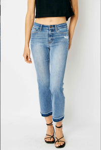 Judy Blue - Mid Rise Release Hem Cropped Bootcut Jeans