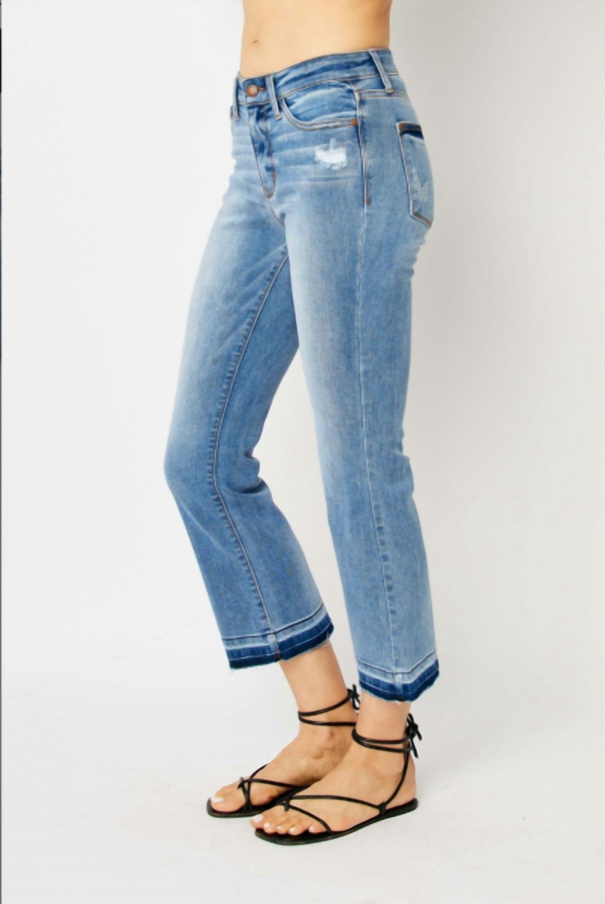 Judy Blue - Mid Rise Release Hem Cropped Bootcut Jeans