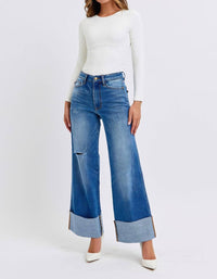 Judy Blue - Retro Wide Leg With Cuff Jeans