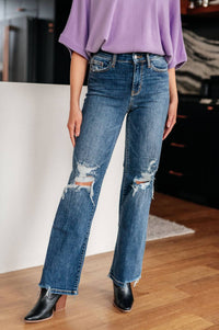 Judy Blue - Rose High Rise 90's Straight Jeans in Dark Wash - blue - clothing - cotton - blend