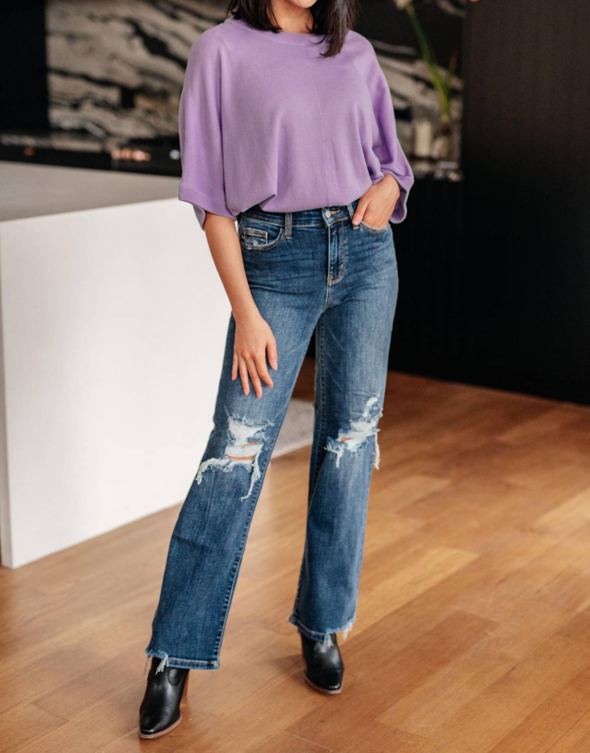 Judy Blue - Rose High Rise 90's Straight Jeans in Dark Wash - blue - clothing - cotton - blend