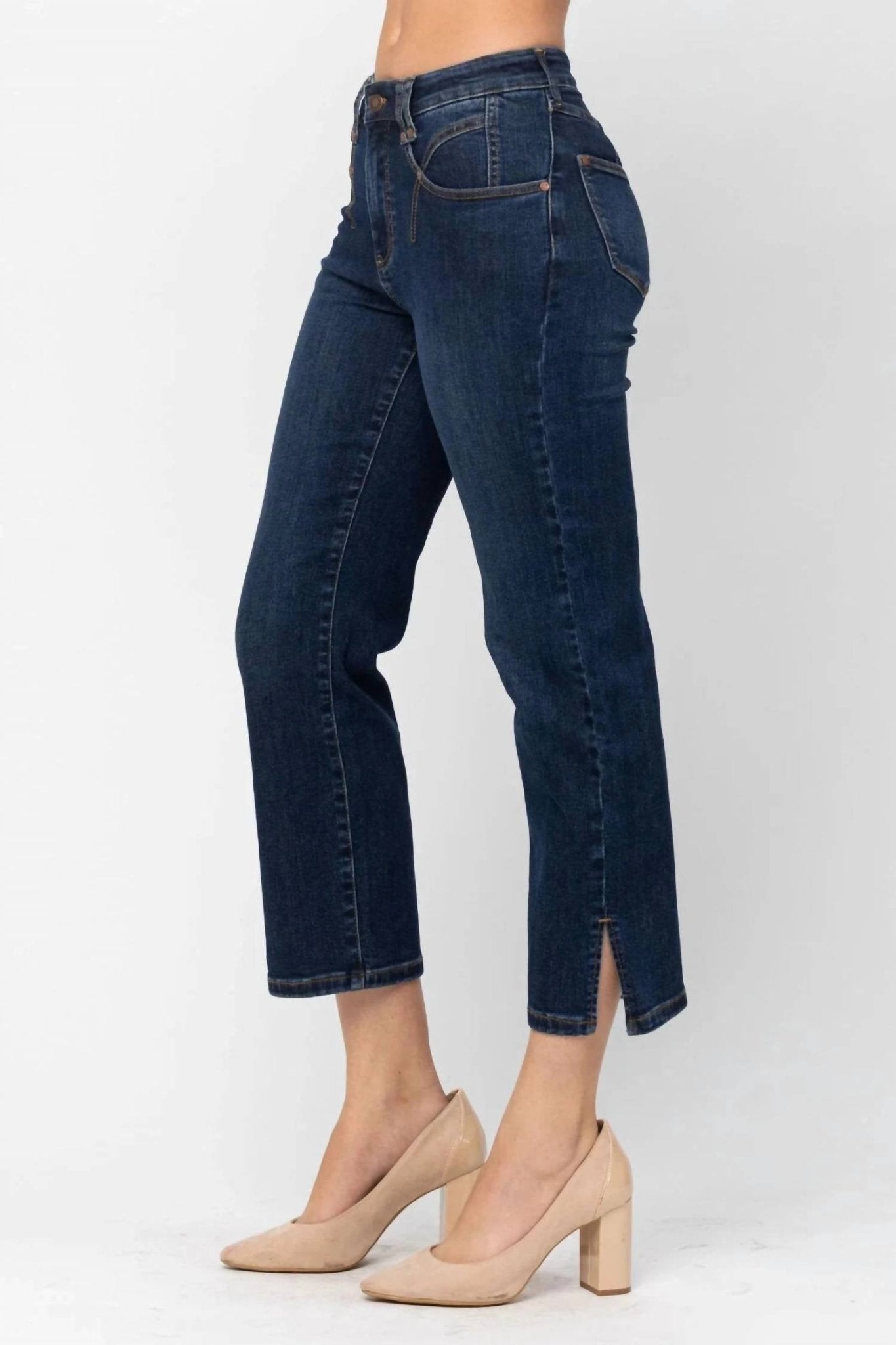 Judy Blue - Side Slits Cropped Jeans - blue - clothing - cotton - blend