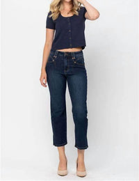 Judy Blue - Side Slits Cropped Jeans - blue - clothing - cotton - blend