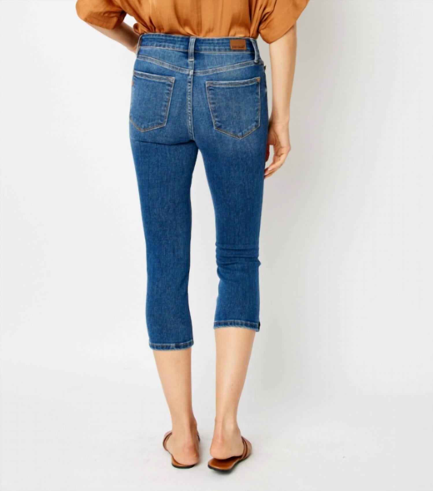 Judy Blue - Slim Fit Side Slit Capri - blue - capris - clothing