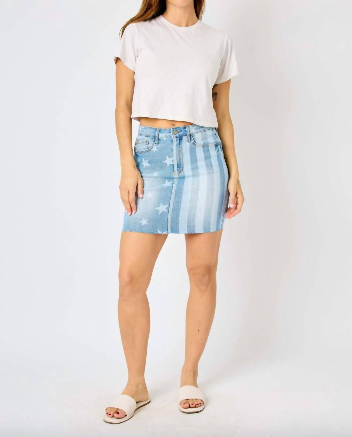 Judy Blue - Star & Stripe High Waist Bleached Skirt