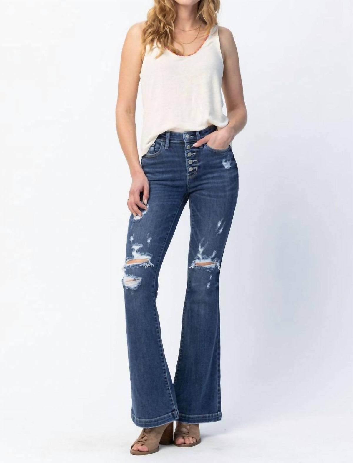 Judy Blue - Superstar Button Fly Flare Destroyed Jeans