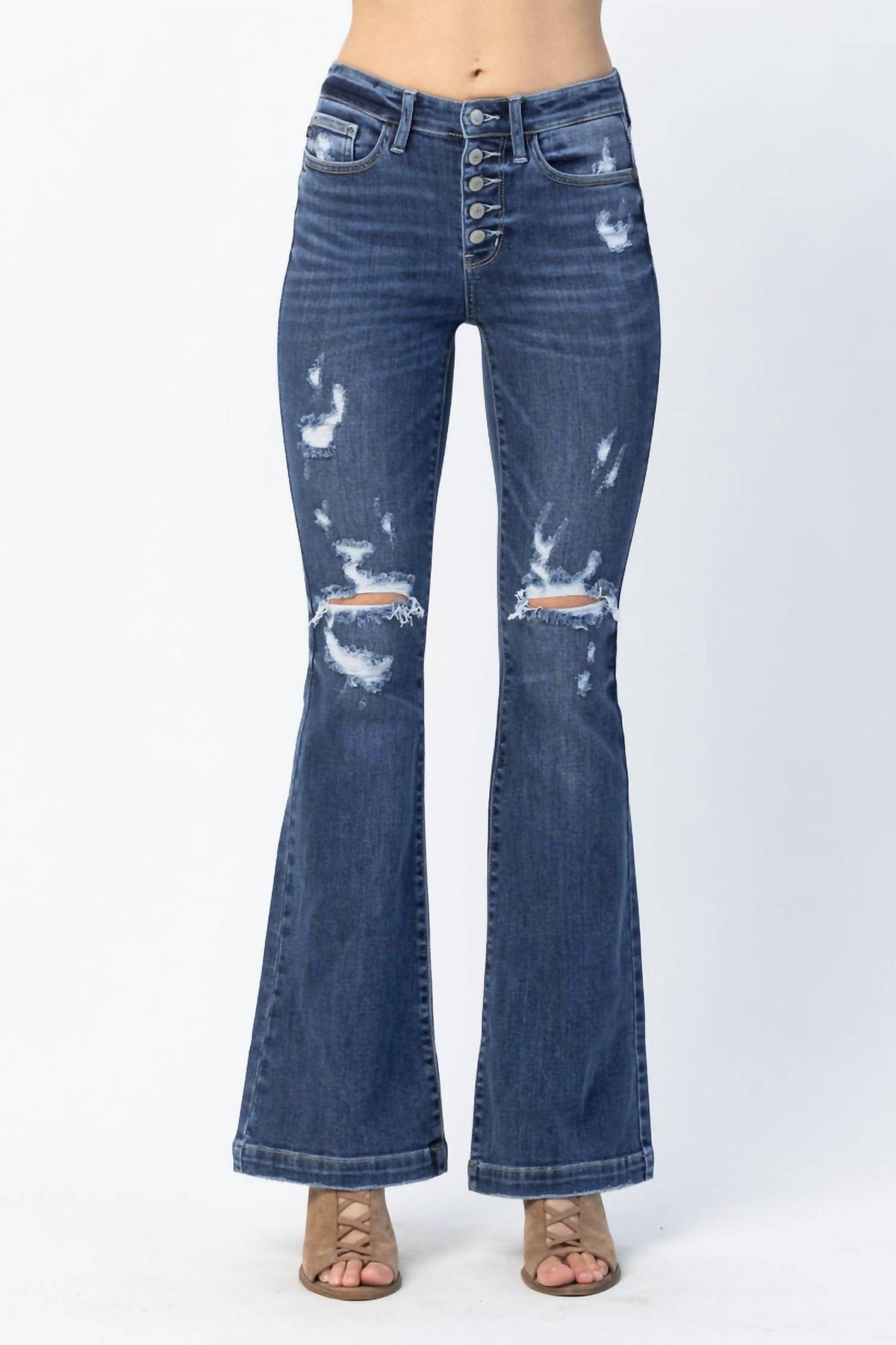 Judy Blue - Superstar Button Fly Flare Destroyed Jeans