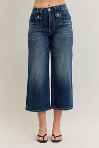 Judy Blue - Wide Crop Utility & Patch Pocket Jeans