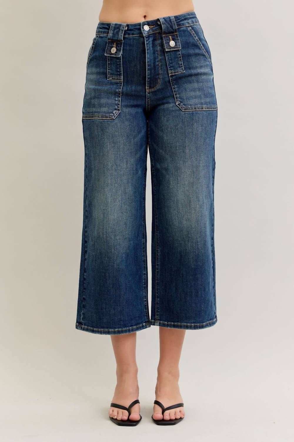 Judy Blue - Wide Crop Utility & Patch Pocket Jeans