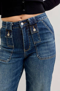 Judy Blue - Wide Crop Utility & Patch Pocket Jeans