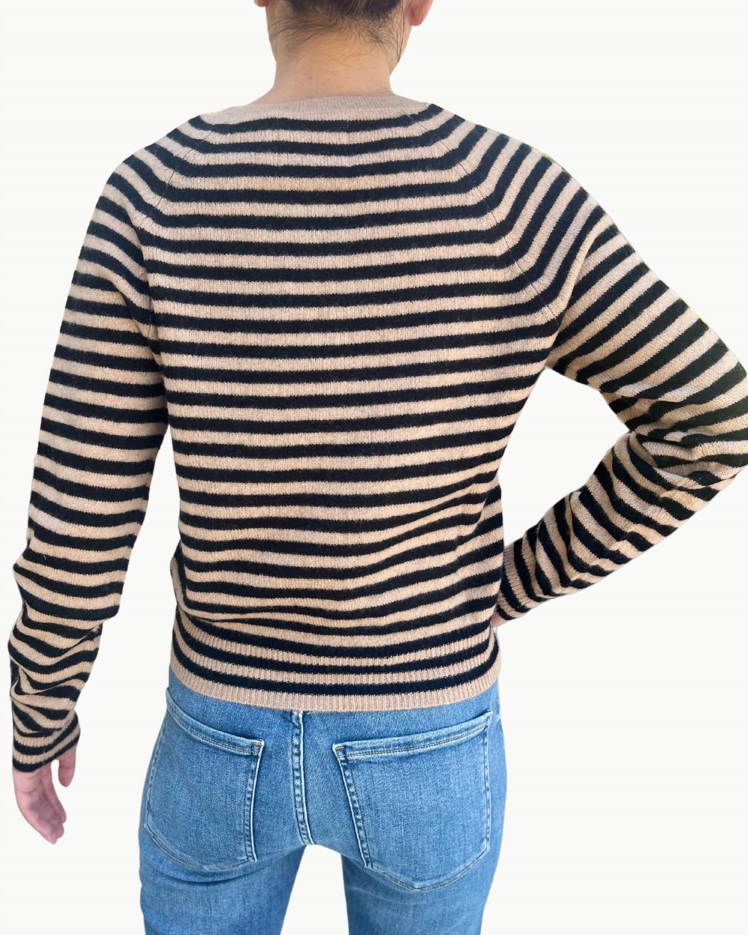 Jumper1234 - Crop Stripe V - neck Pullover Sweater - brown - clothing - shirts