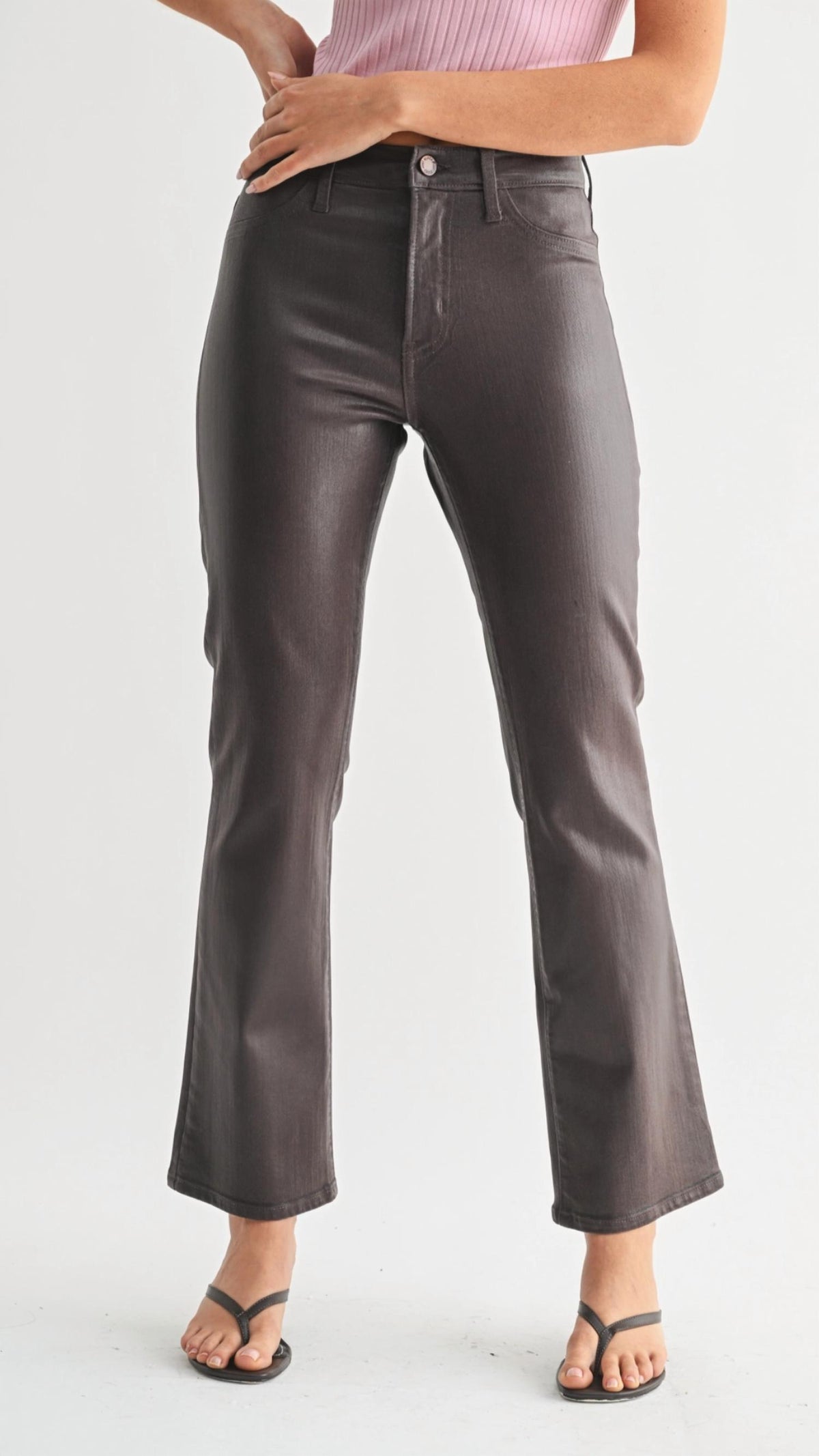 Just Black Denim - Coated Slim Cropped Bootcut Jeans
