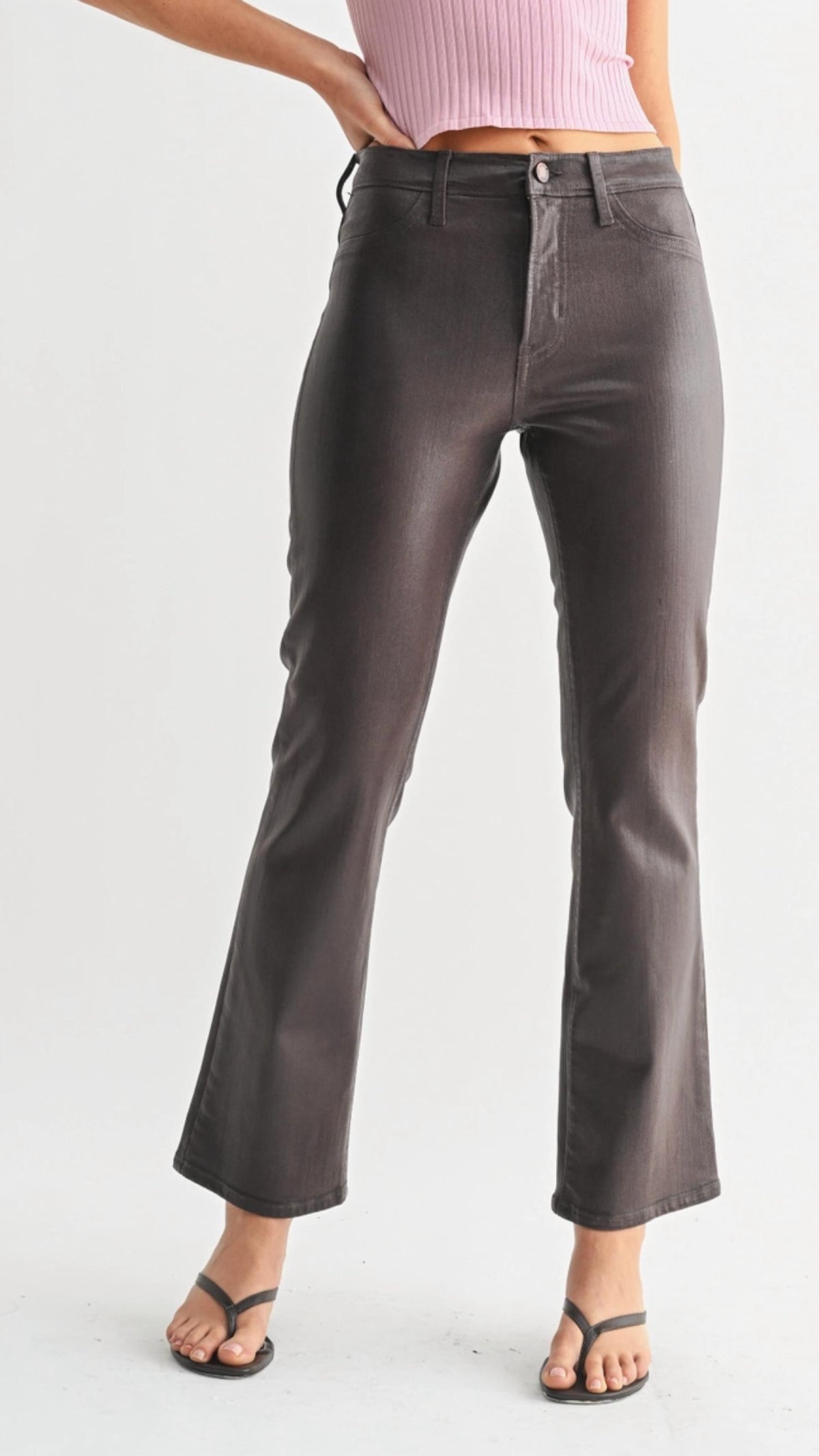 Just Black Denim - Coated Slim Cropped Bootcut Jeans