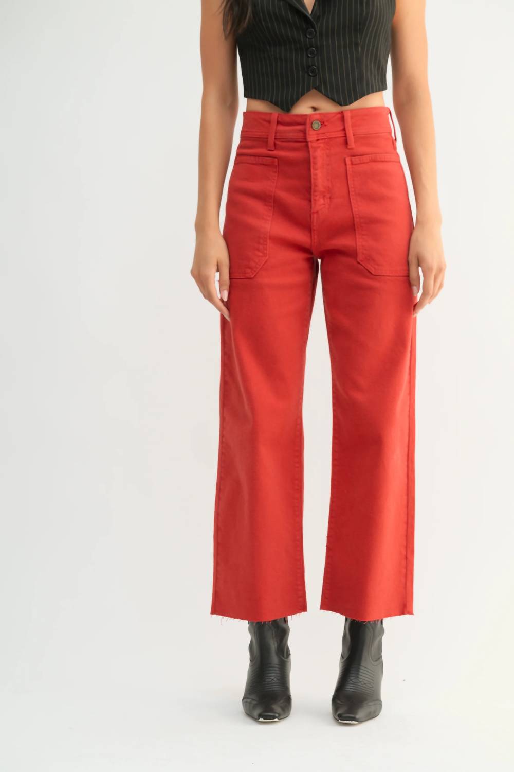 Just Black Denim - High Rise Utility Wide Leg - clothing - pants - red