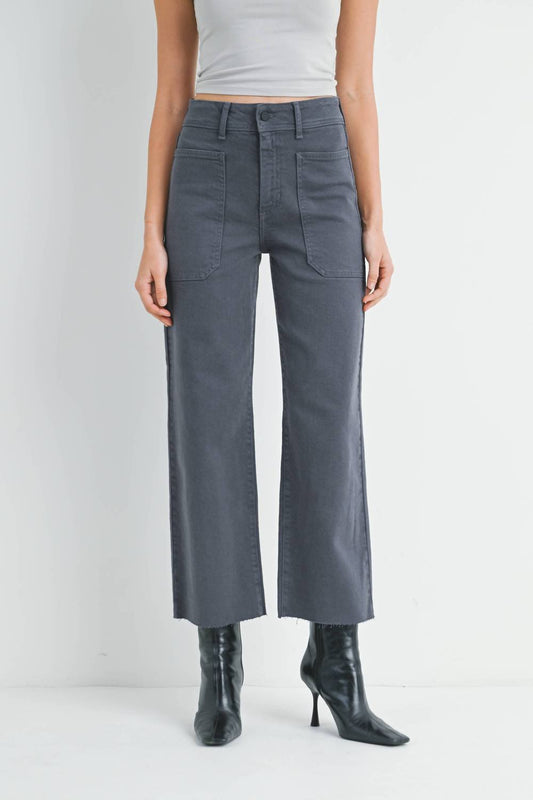 Just Black Denim - High Rise Utility Wide Leg Pants - clothing - cotton - blend - grey