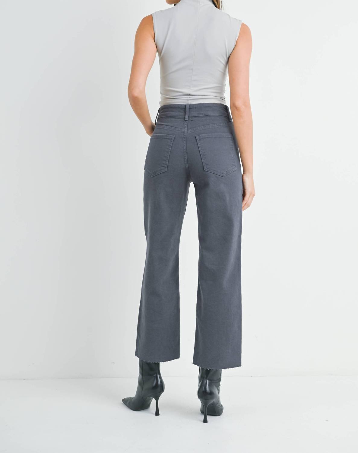 Just Black Denim - High Rise Utility Wide Leg Pants - clothing - cotton - blend - grey