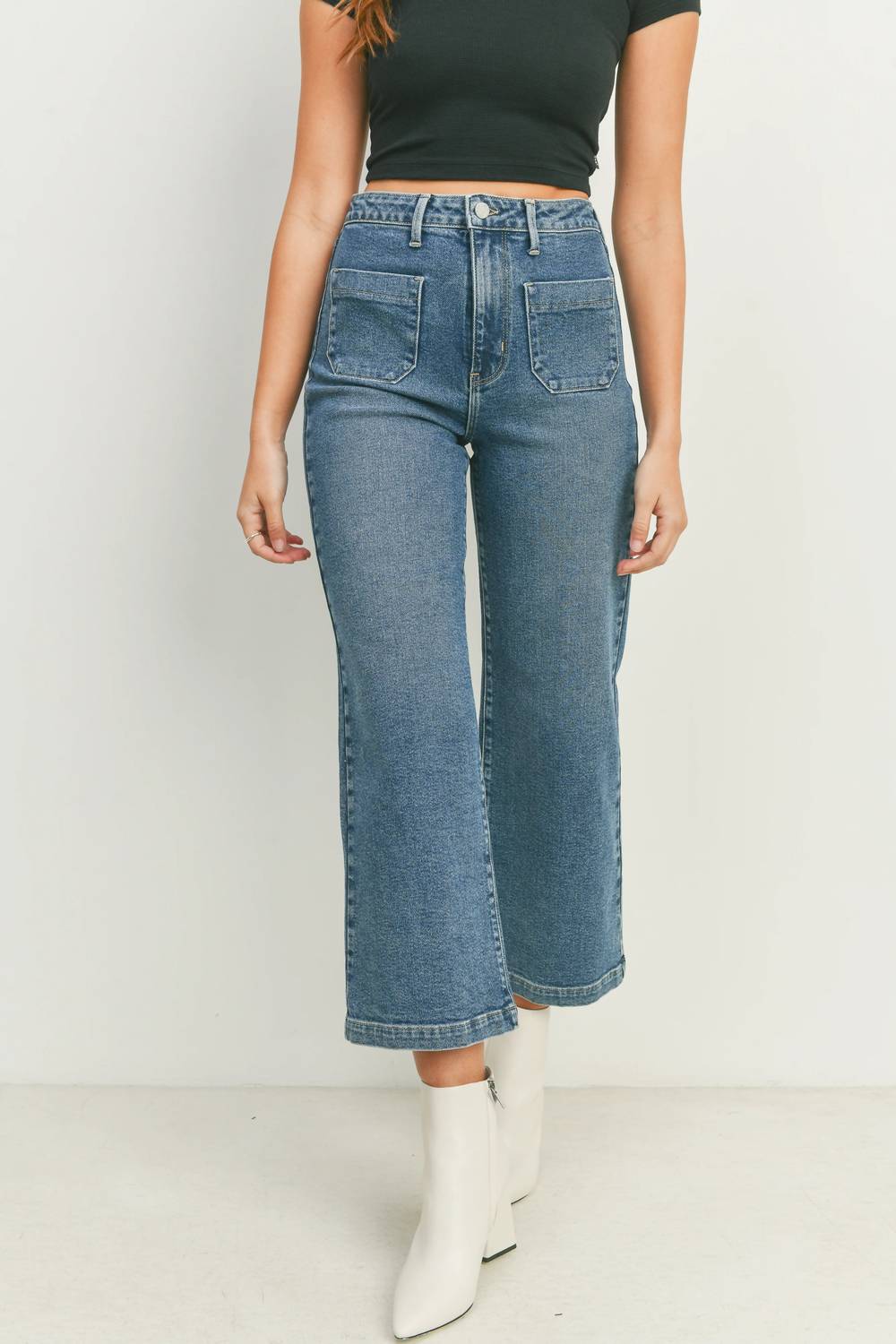 Just Black Denim - Patch Pocket Crop Wide Leg Jean