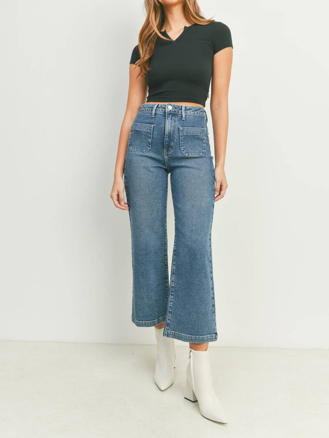 Just Black Denim - Patch Pocket Crop Wide Leg Jean