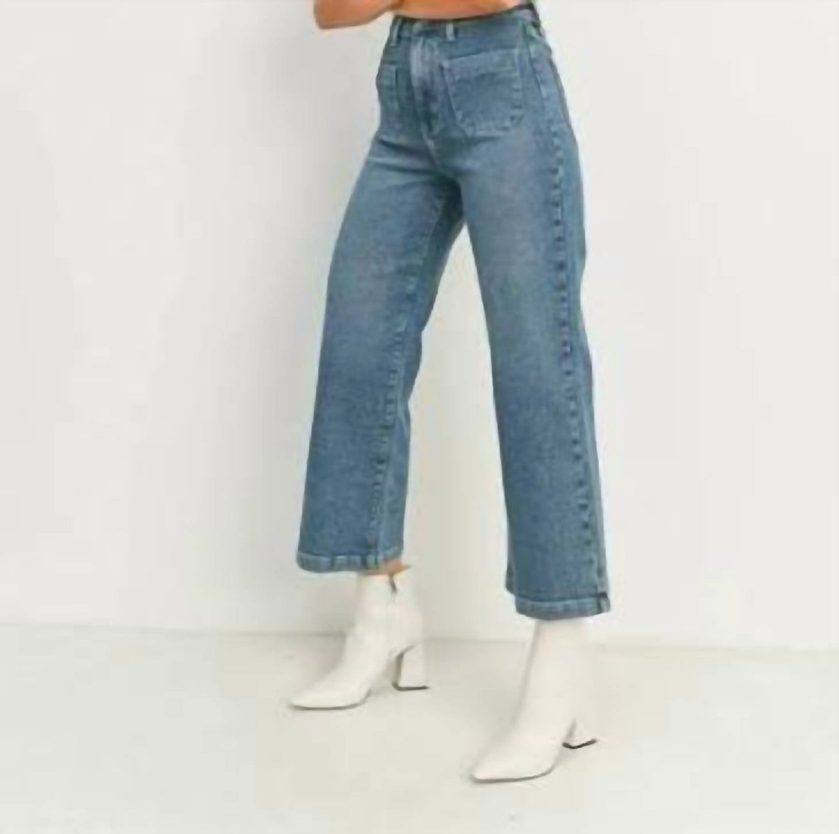 Just Black Denim - Patch Pocket Crop Wide Leg Jean