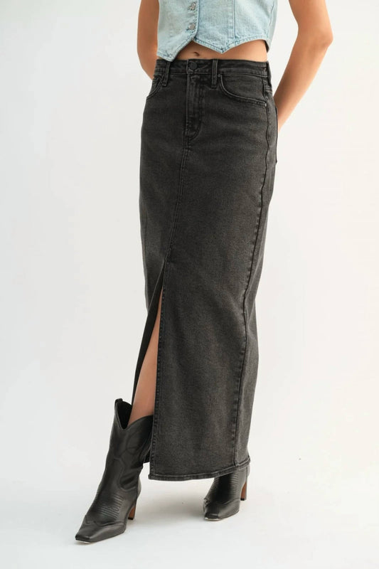 Just Black Denim - stretch classic midi skirt - black - clothing - cotton - blend