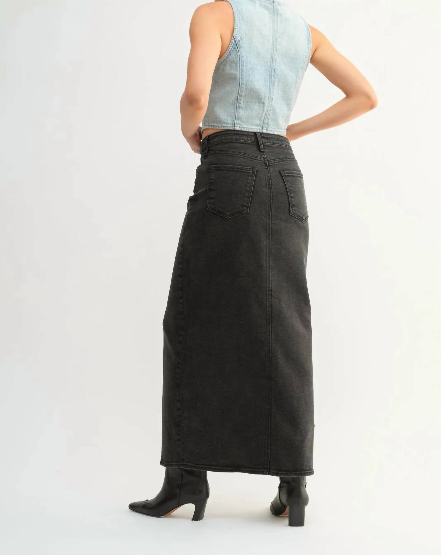 Just Black Denim - stretch classic midi skirt - black - clothing - cotton - blend