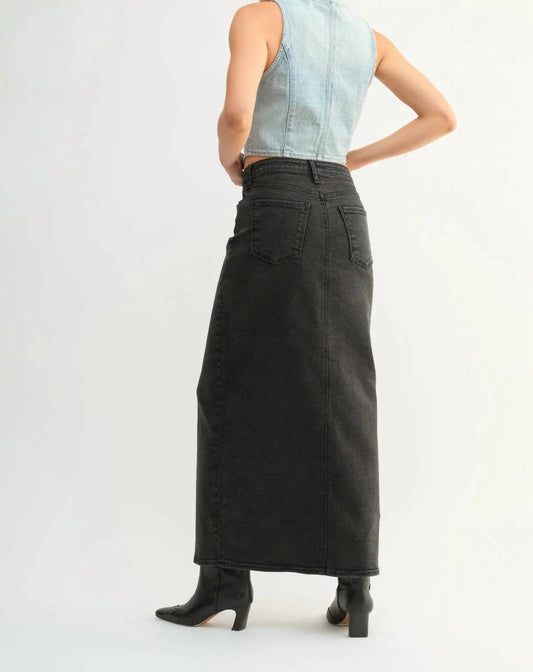 Just Black Denim - stretch classic midi skirt - black - clothing - cotton - blend